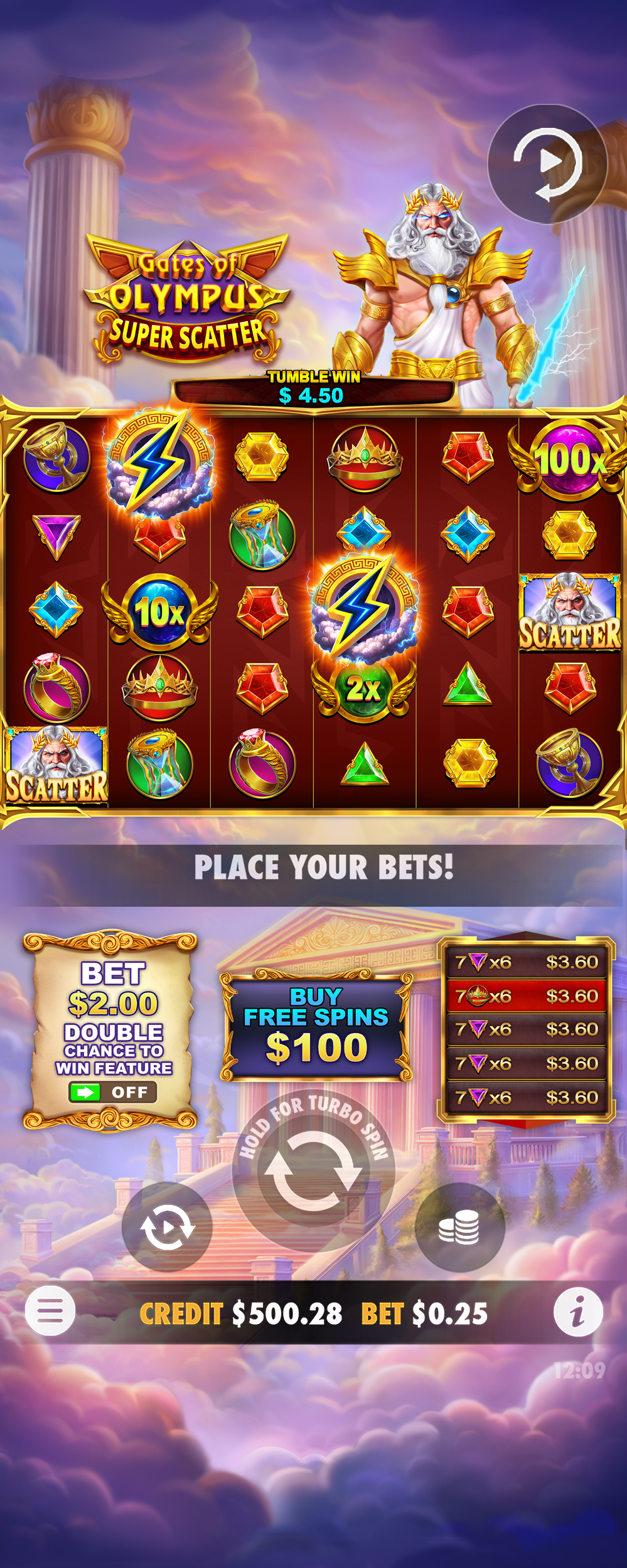 Gates of Olympus Super Scatter - screenshot with slot description 4